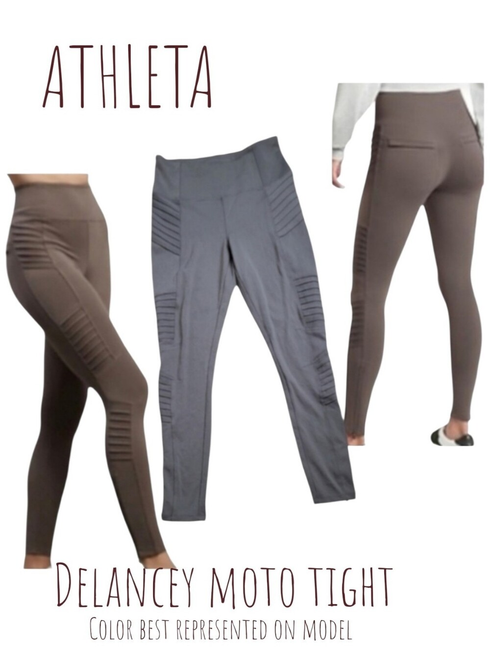 Athleta Women's Delancey moto tight high rise leggings zippered pockets brown xs